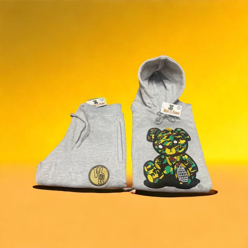 Adult " OG Bear " Gray Premium Fleece Jumpsuit ( Top & Bottom )