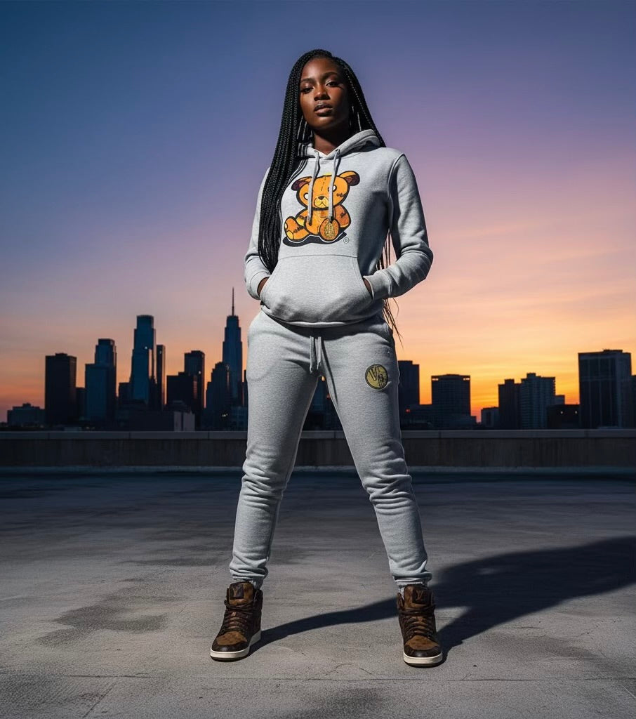 Adult " OG Bear " Gray Premium Fleece Jumpsuit