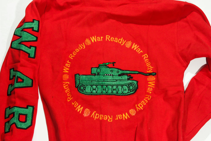 Adult “ War Ready Tank” Red Fleece Jumpsuit ( Top & Bottom )