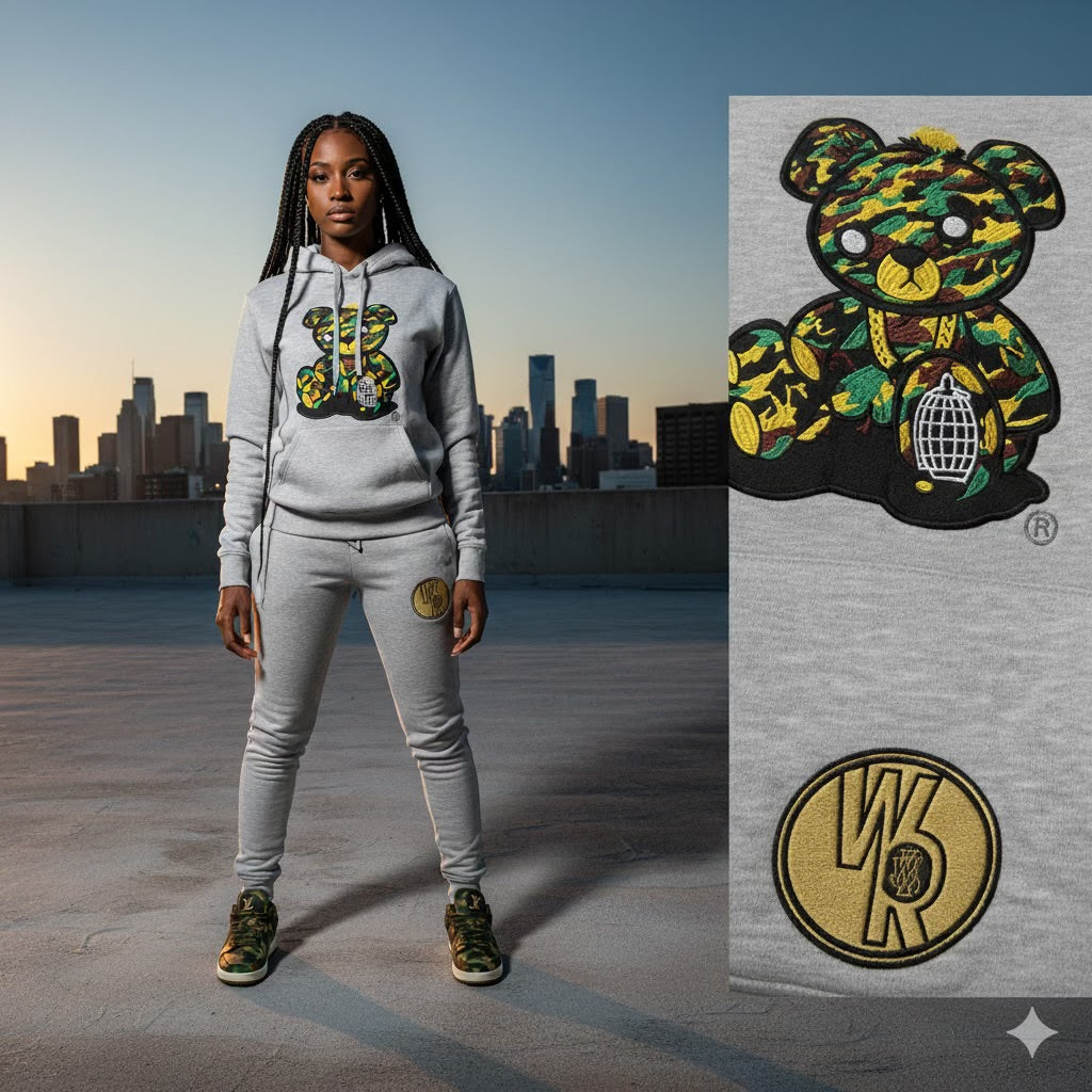 Adult "OG Camo Bear " Gray Premium Fleece Jumpsuit