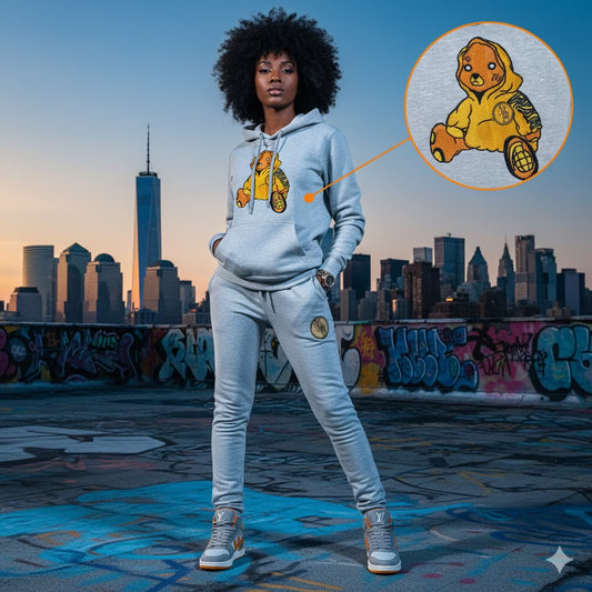 Adult " Hoodie SZN " Gray Premium Fleece Jumpsuit ( Top & Bottom)