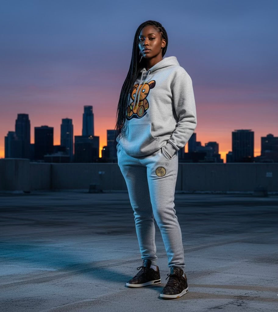 Adult " OG Bear " Gray Premium Fleece Jumpsuit