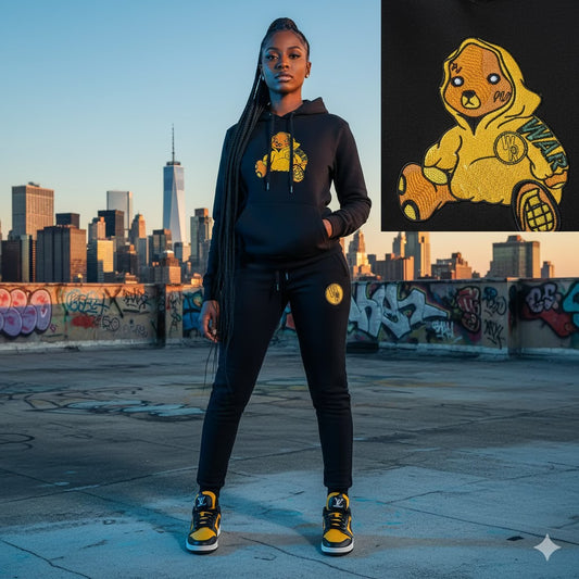 Adult " Hoodie SZN " Black Premium Fleece Jumpsuit (Top & Bottom )