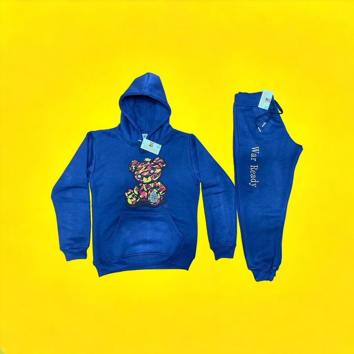 Adult "OG Red Bear Embroidery" Navy Blue Premium Fleece Jumpsuit