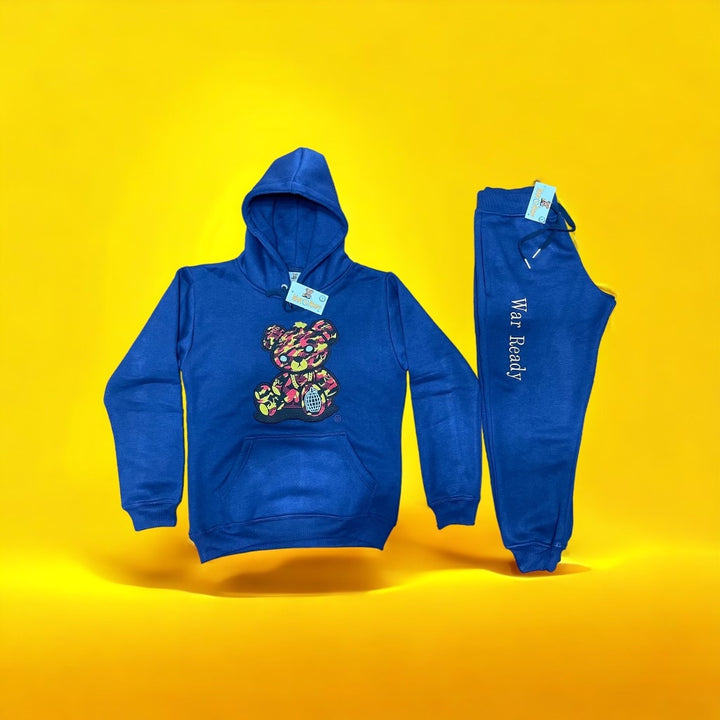 Adult "OG Red Bear Embroidery" Navy Blue Premium Fleece Jumpsuit