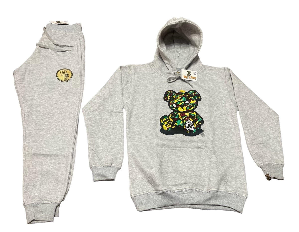 Adult "OG Camo Bear " Gray Premium Fleece Jumpsuit