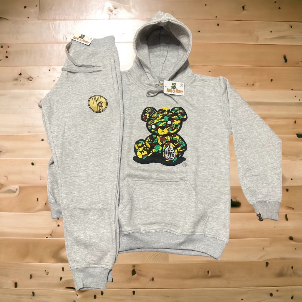 Adult "OG Camo Bear " Gray Premium Fleece Jumpsuit