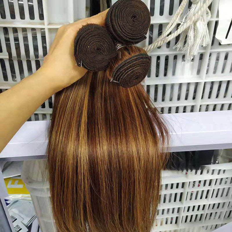 Highlight bundles with closure straight brazilian human hair