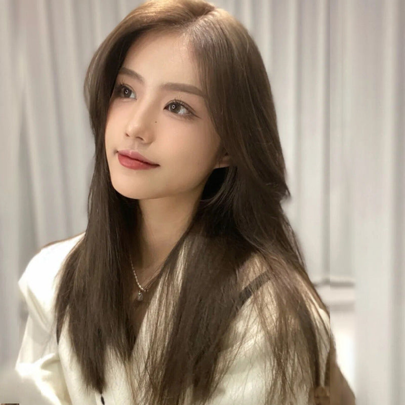 Mid-point Wig, Female Long Hair, Long Straight Hair, Net red, Mid-length Hair, Natural Face Trimming, No Bangs, Korean Style Full Headgear