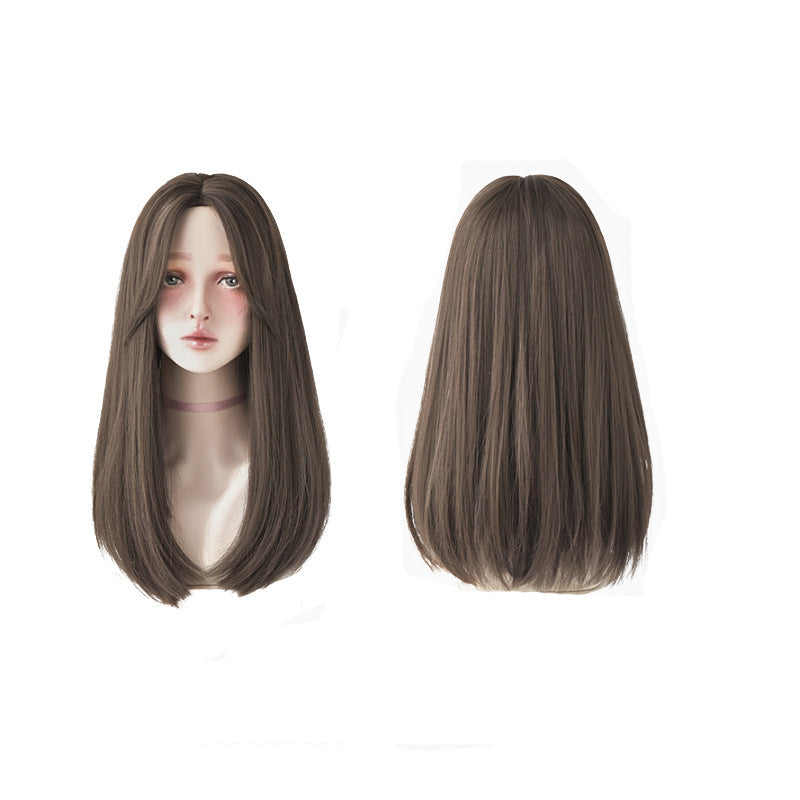 Mid-point Wig, Female Long Hair, Long Straight Hair, Net red, Mid-length Hair, Natural Face Trimming, No Bangs, Korean Style Full Headgear