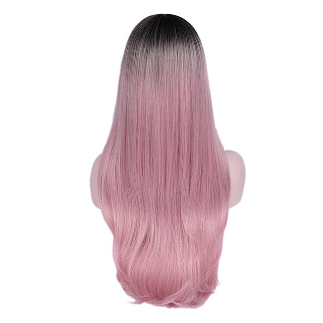 Synthetic Fiber Straight Long Pink Wigs For Women Good Wig
