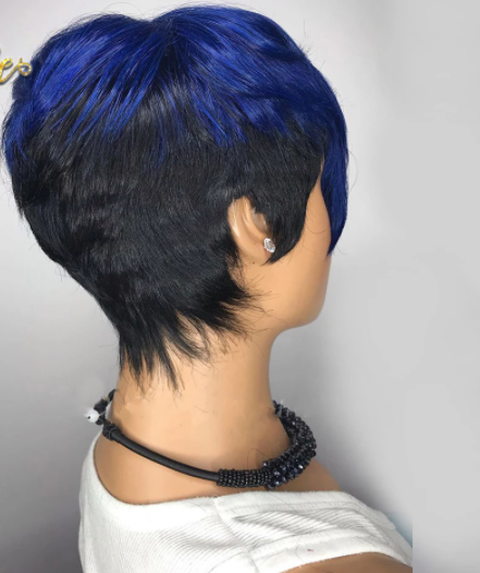 Blue Ombre Wavy Color Short Straight Bob Pixie Cut Made Glueless Non Lace 100 Remy Human Hair Wigs Wholesale For Black Women