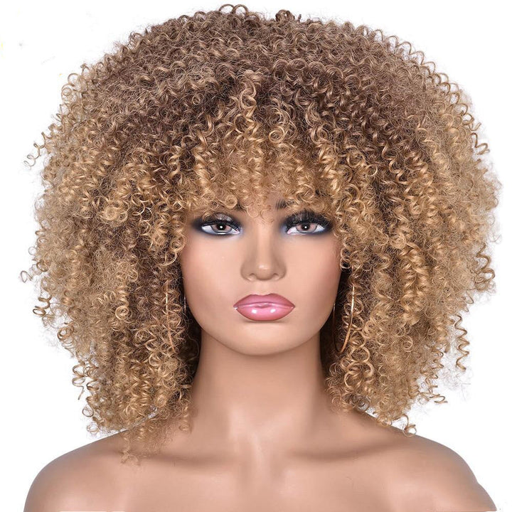 Afro Wig European and American Wig Female Short Curly Hair Wig African Small Curly Hair Rose Mesh Chemical Fiber Headgear Wigs