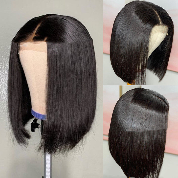 Tongcan Hot Sale European And American Front Lace Wig With Side Black Short Straight Hair Color Size Can Be Customized