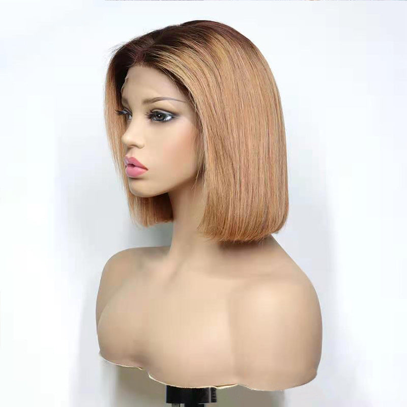 Ladies Medium Long Hair Dyed Black Real Human Hair Wig Set
