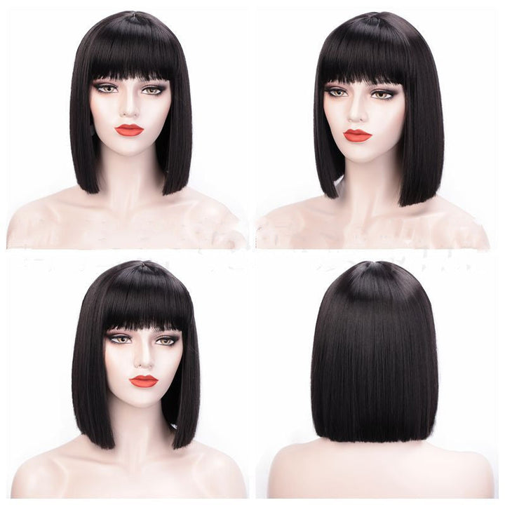 Full Lace Straight Hair Shoulder Length Short Bob Wigs For Women With Bangs - Ombre Gray  12Inches