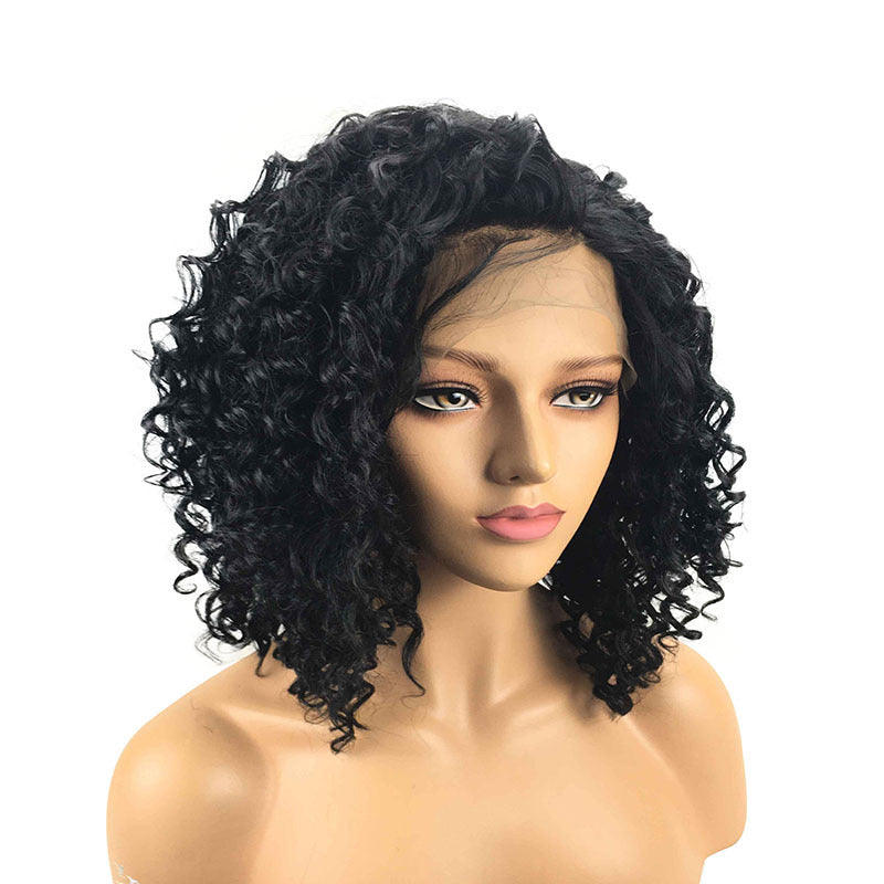 Black Small Curly Front Lace Wig Hair Cover