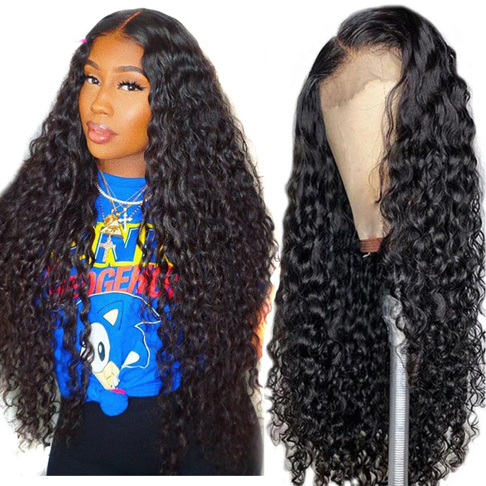 Half Lace Real Hair Cover 13 Water Wave Baby Hair Lace Wig