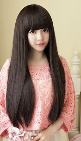 Wig Female Long Straight Hair Long Hair With Bangs And Pear Flower Head