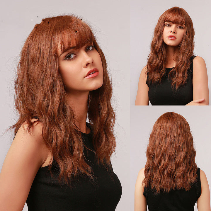 OneNonly Medium Length Curly Wave Ombre Brown Blonde Synthetic Wigs
