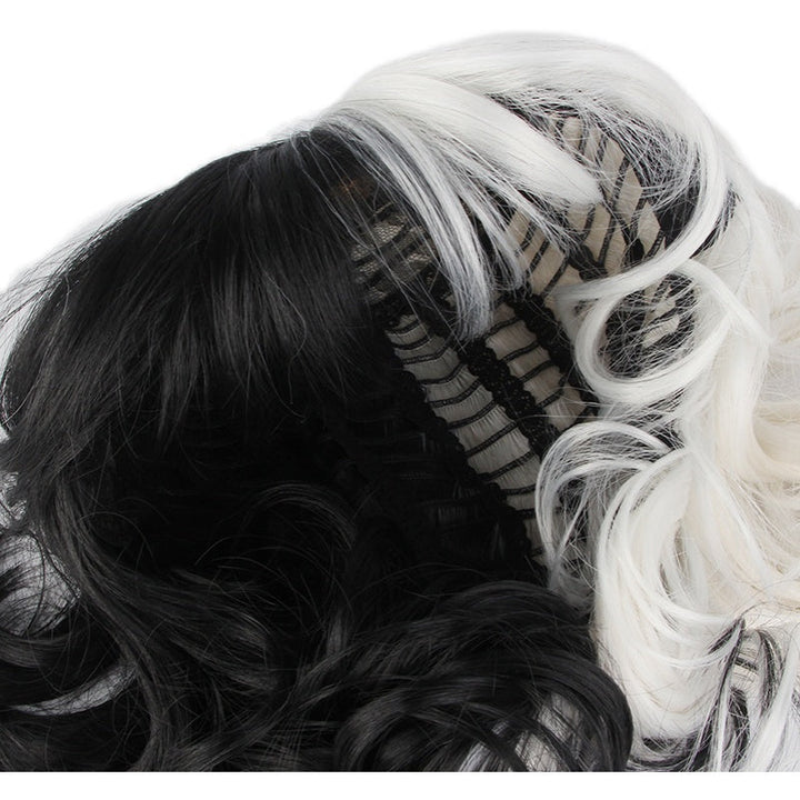 Movie Cruella Wig Anime Cosplay Black And White Color Combination Short Curly Hair