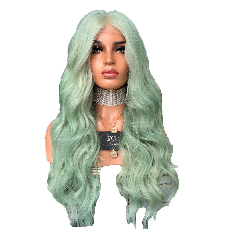 New European And American Wigs For Women Green Mid-Length Curly Hair