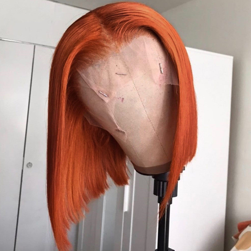 Gradient Color Short Bob Wig Orange Lace Front Human Hair Wig