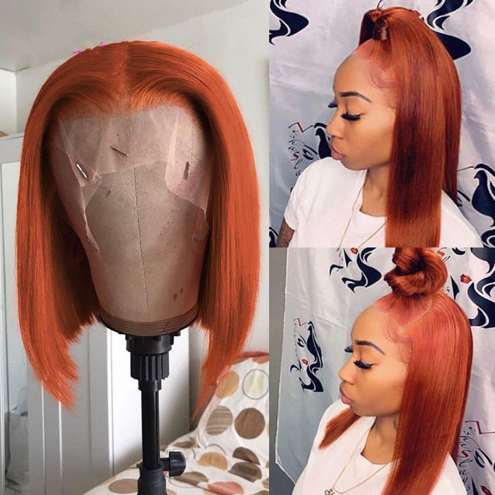 Gradient Color Short Bob Wig Orange Lace Front Human Hair Wig