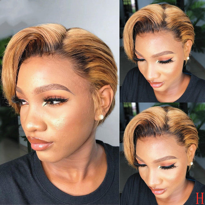 Side-mixed blonde short straight hair