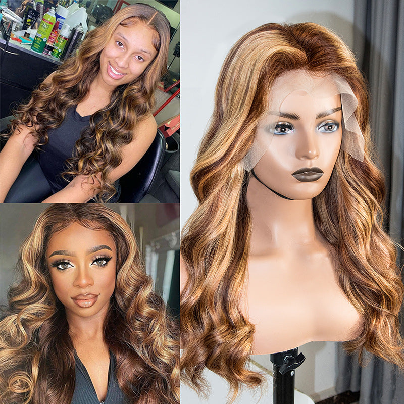Brazilian Hair Color Half Lace Headgear P427 Body Wave 13x4 Lace Wig