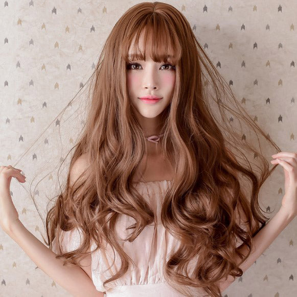 Girls Curl Big Waves Korean Air Liuhai Lifelike Wig Headset