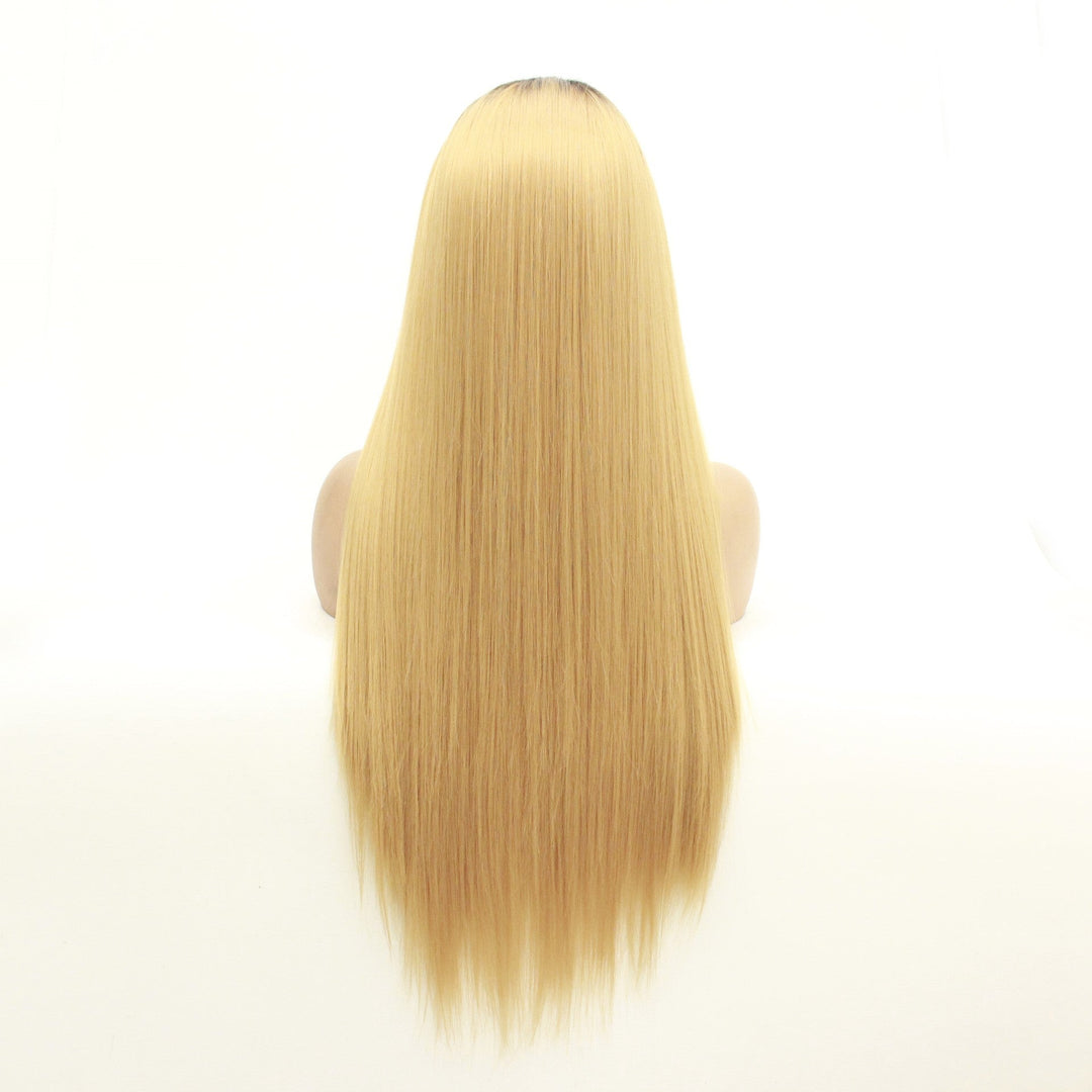 Long straight hair synthetic front lace wig headgear