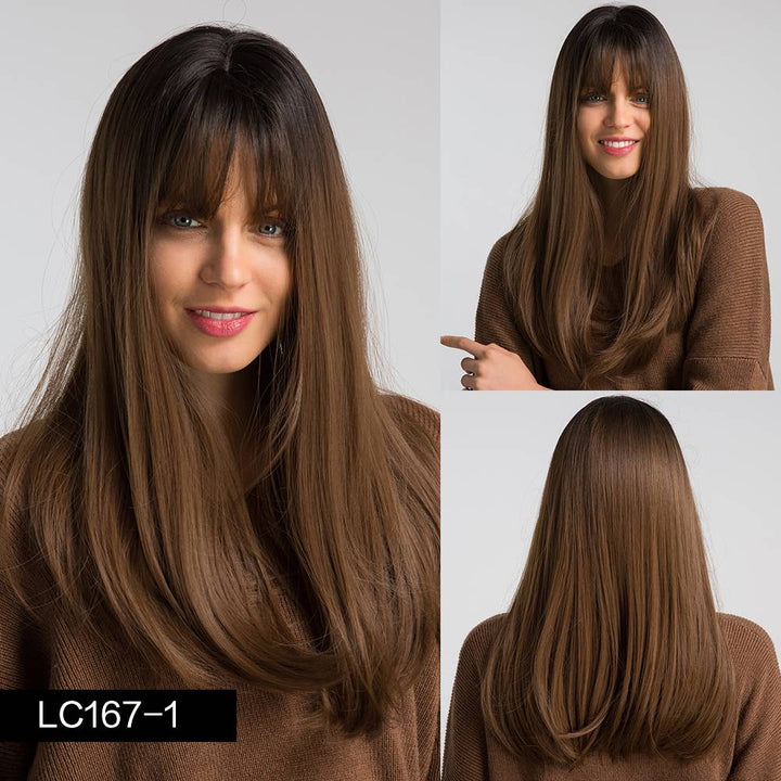 Women's Black Gradient Brown Long Straight Hair
