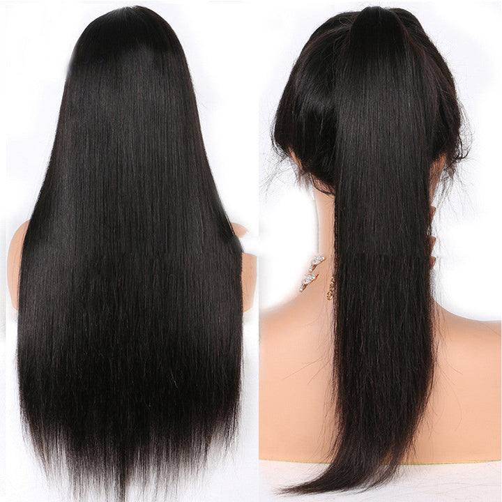 Ladies Mid-length Straight Hair Black Synthetic Front Lace Wig Headgear