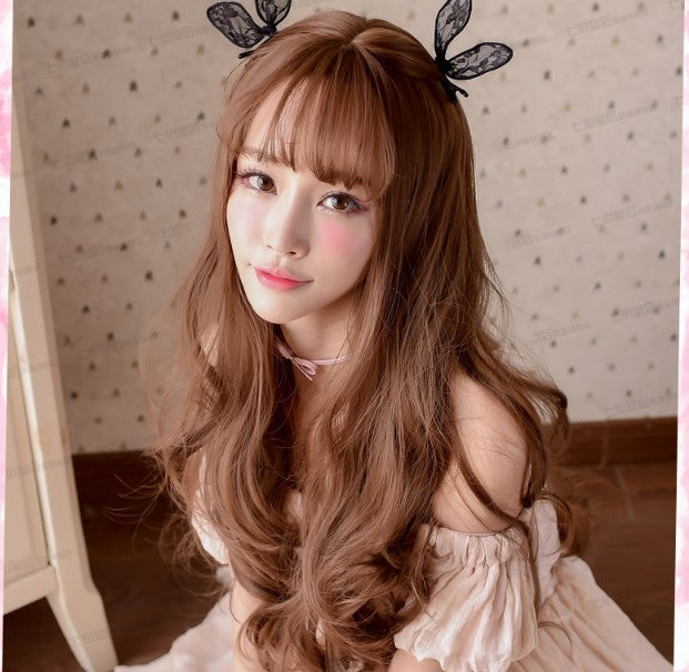 Girls Curl Big Waves Korean Air Liuhai Lifelike Wig Headset