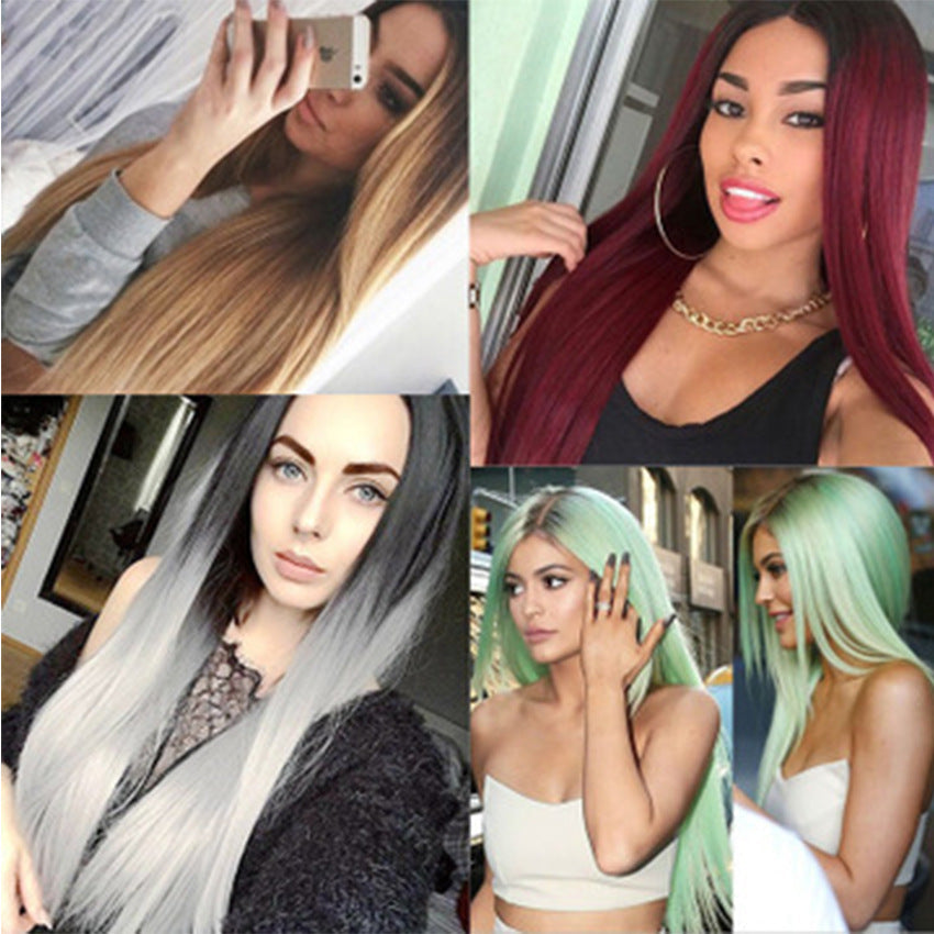 Gradient mid-length straight hair hood