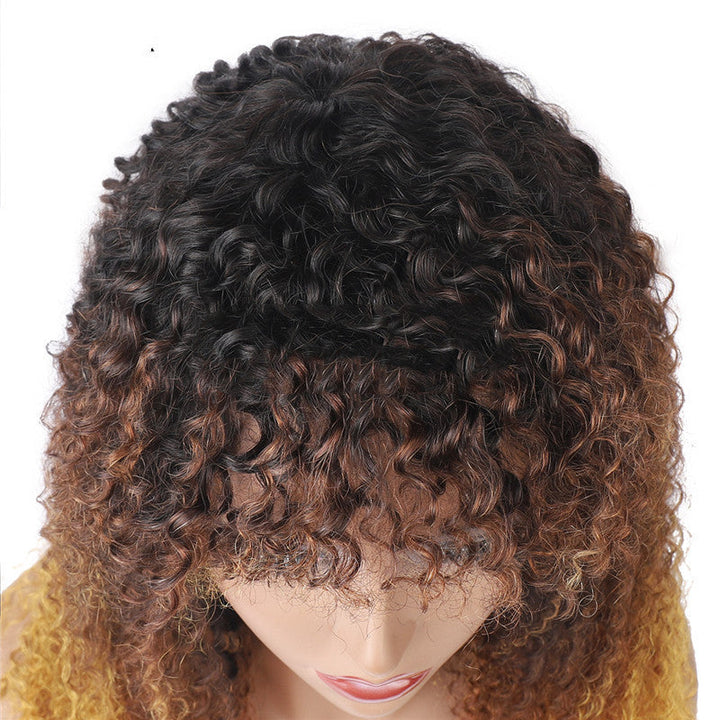 Real Hair Full Mechanism Headgear Three-color Smooth Hair Cover Kinky Curly Wigs