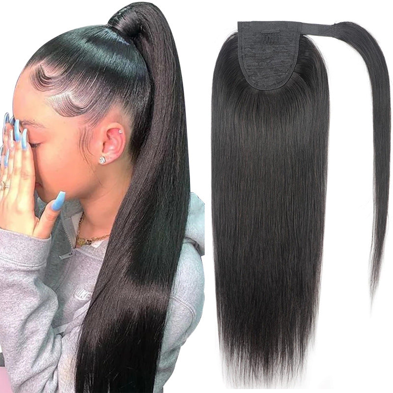 Natural Black Velcro Ponytail Straight Hair Wig