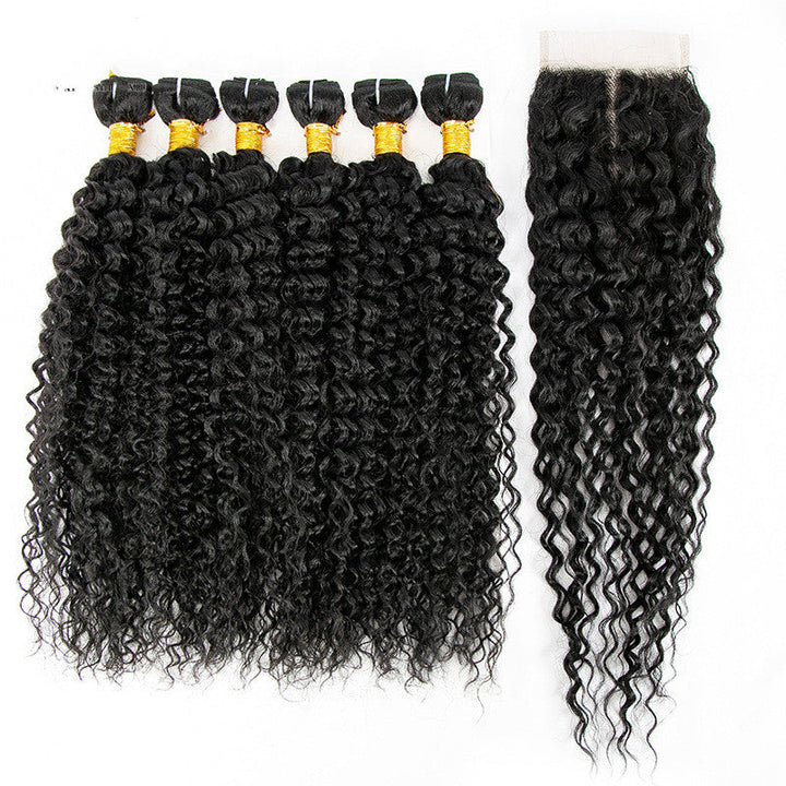 Wig Human Hair Mixed 7-piece Small Curly Curtain Hair Block Set