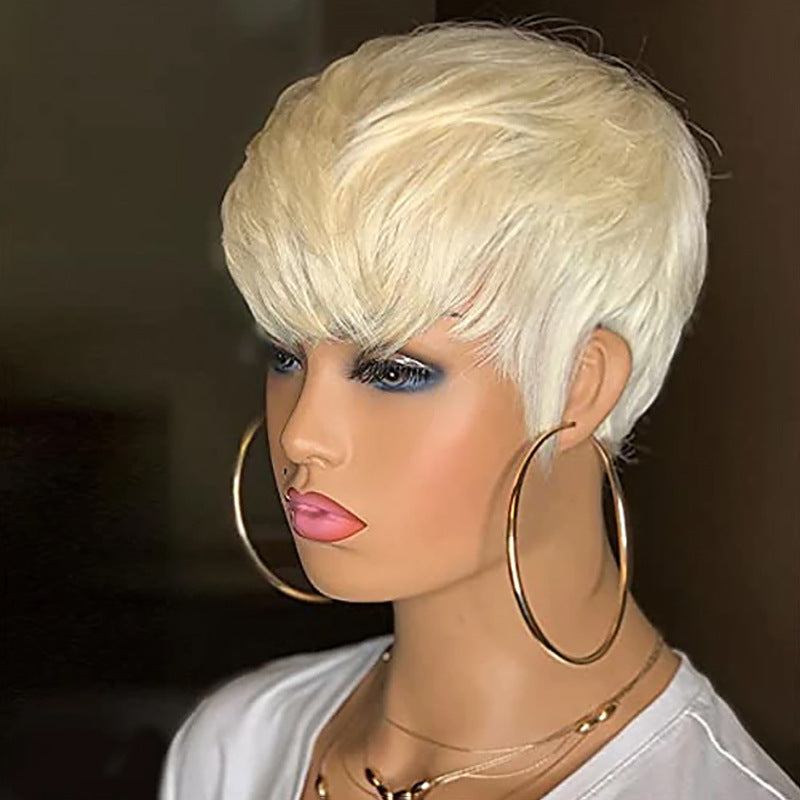 Ladies Wig Short Synthetic Blonde Pixie Haircut Wig