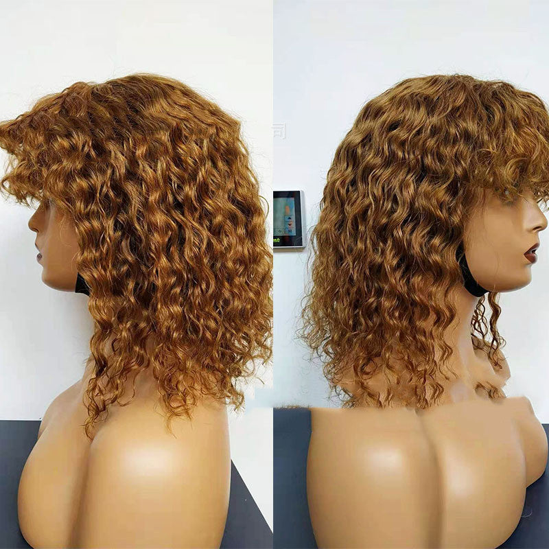 Water Wave Human Hair Wigs With Bangs