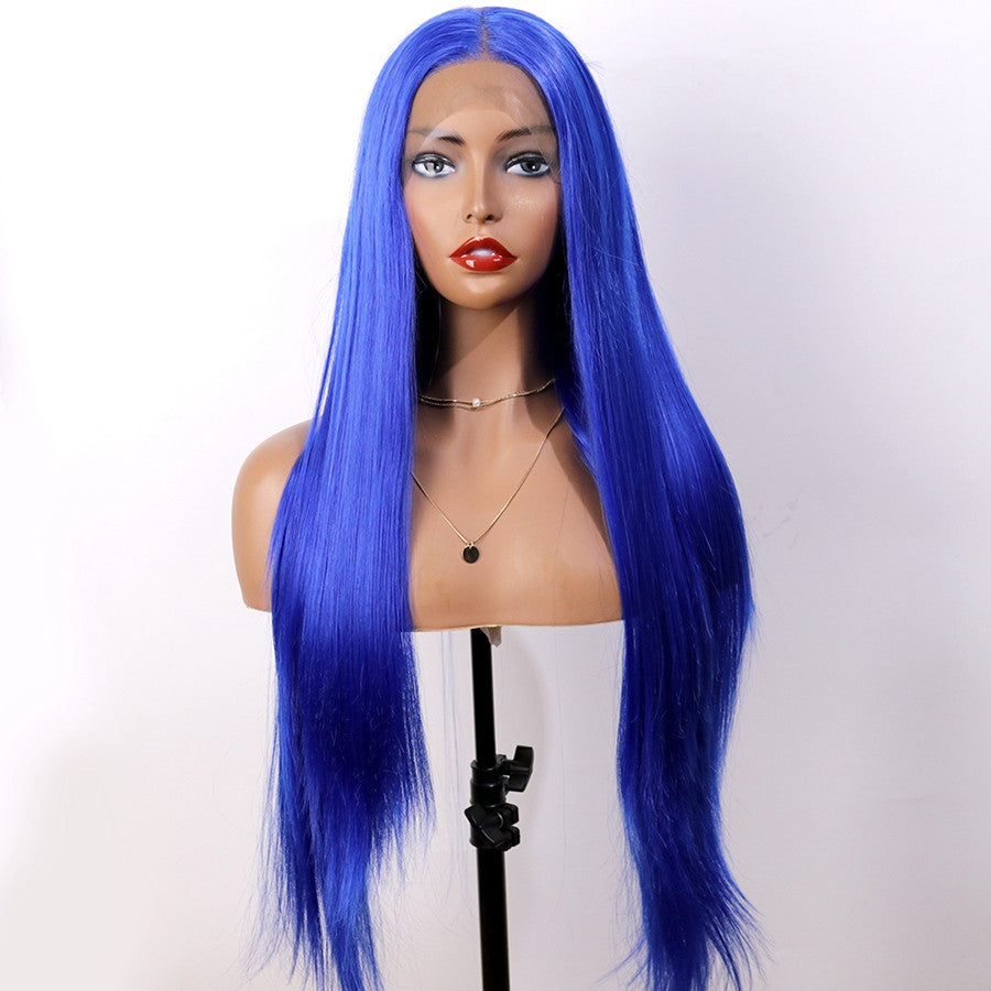 Synthetic Front Lace Headgear Blue Long Straight