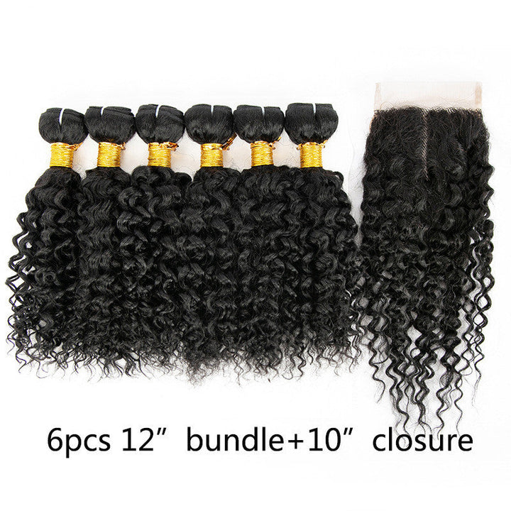 Wig Human Hair Mixed 7-piece Small Curly Curtain Hair Block Set