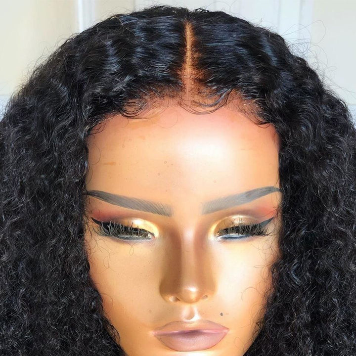 Density Long Kinky Curly Wig Lace Front Human Hair Fluffy