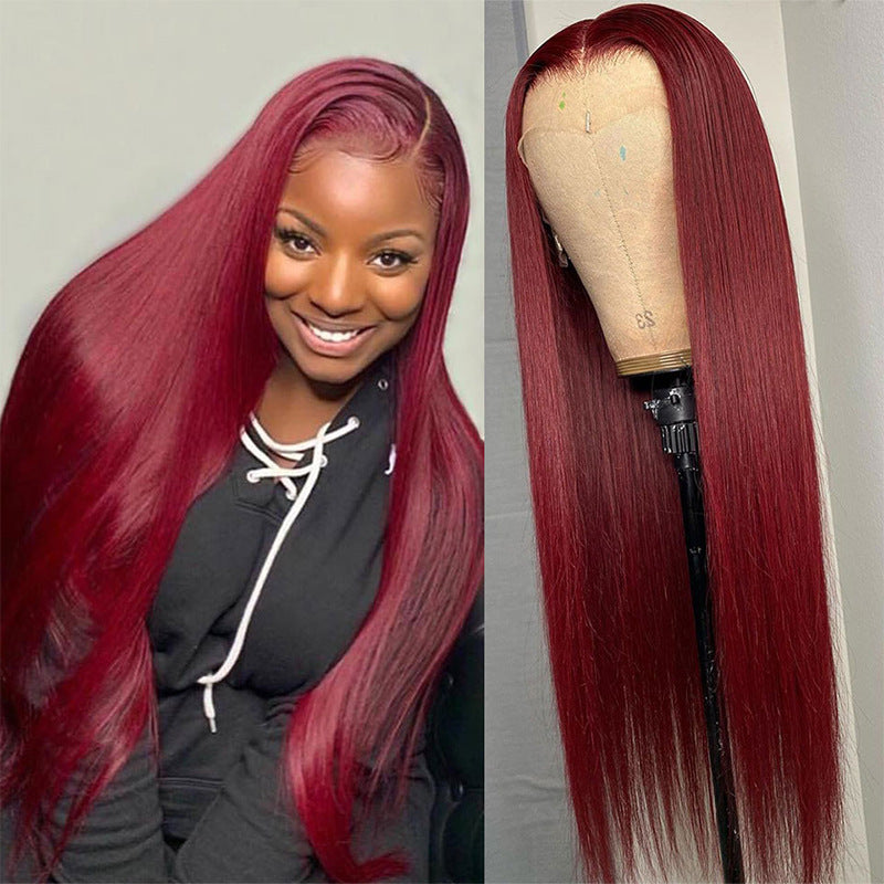 Full Headgear Long Straight Front Lace Wig Smooth Hair
